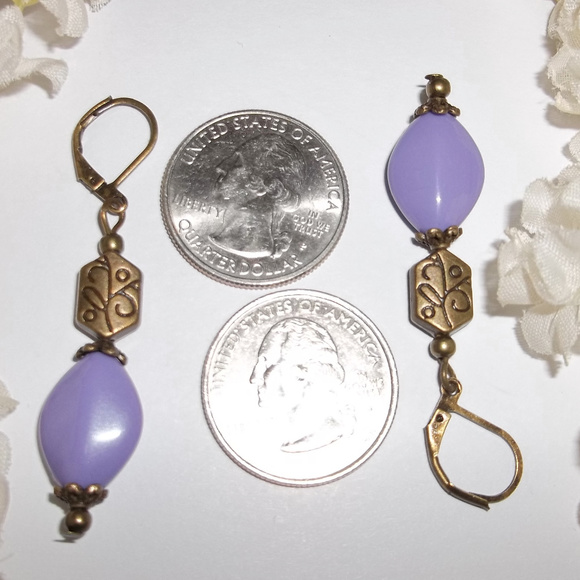 Bohemian Earrings Purple and Bronze Boho Handmade Beaded Jewelry Set Pair 5082 - Picture 3 of 10